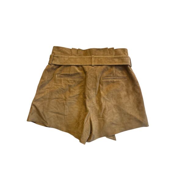 Women 6 Olivia Palermo Chelsea28 Brown Bistre Leather Belted Suede Shorts - Picture 3 of 5